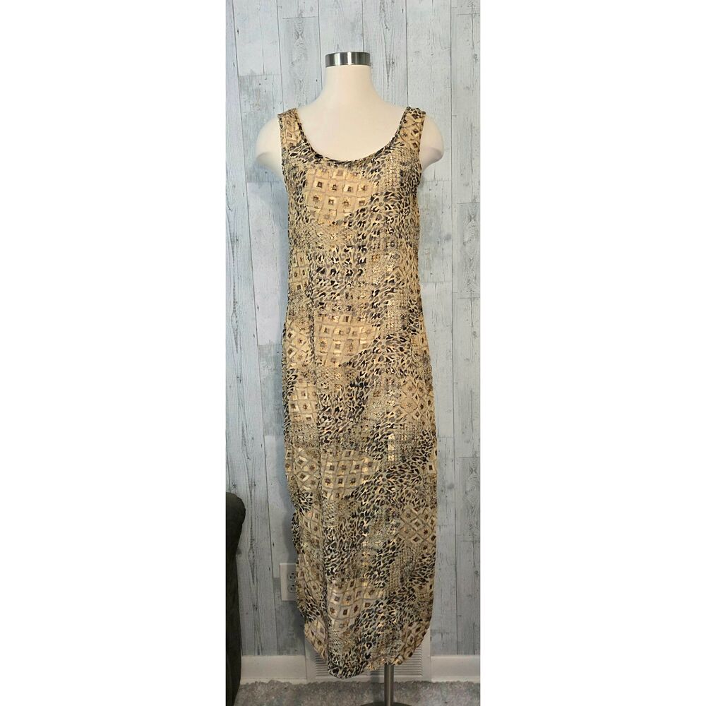 VTG Dotti Sheer Gold Cheetah Leopard Geometric Print Shift Dress Sz. M